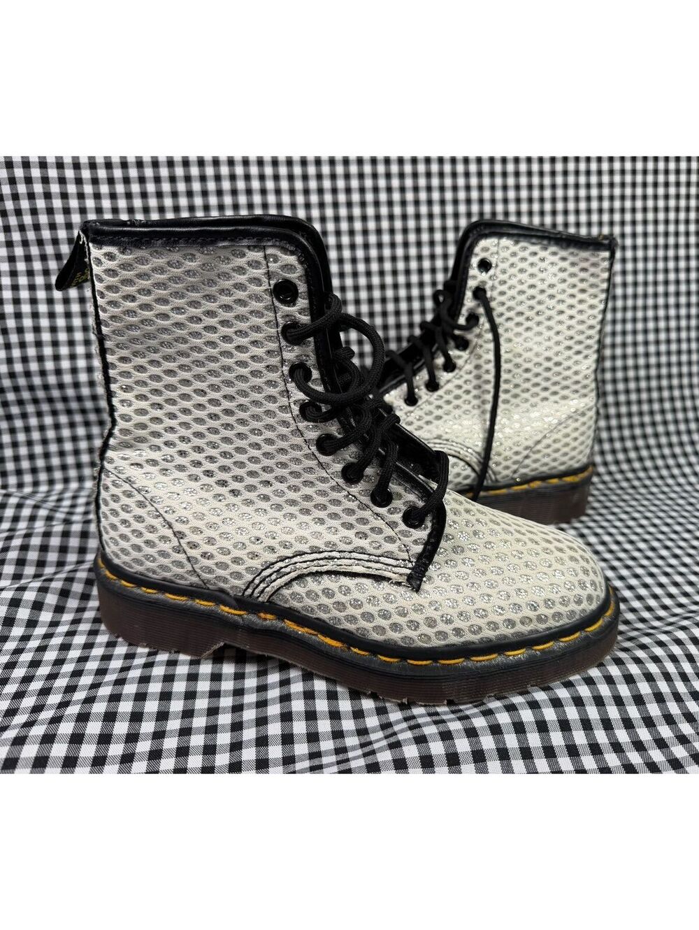 Vintage Dr Martens 1460 White Mesh Metallic Boots MIE UK 4 US Womens 6 Y2K